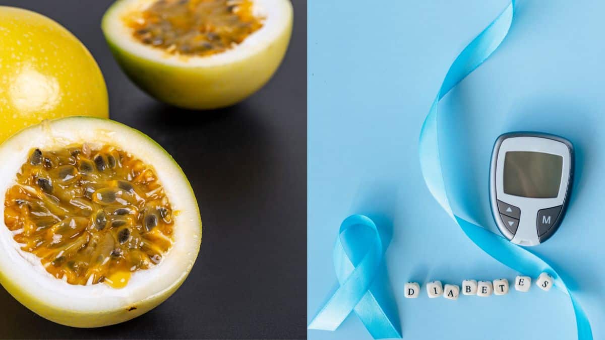 Maracuya for diabetes showing a glucometer and yellow passion fruit